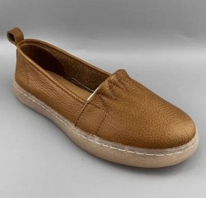 Лоферы из натур. кожи мягкие, верх на резинке, коричневый