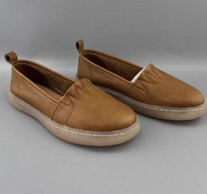 Лоферы из натур. кожи мягкие, верх на резинке, коричневый