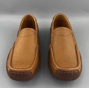 Мокасины из натур. кожи мягкие, противоскользящие, светло-коричневый