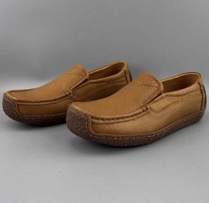 Мокасины из натур. кожи мягкие, противоскользящие, светло-коричневый