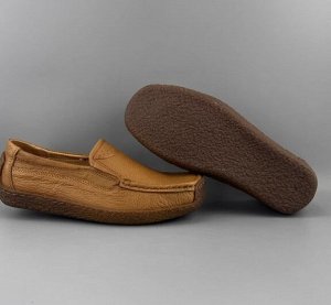 Мокасины из натур. кожи мягкие, противоскользящие, светло-коричневый