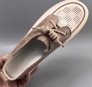 Кеды летние из натур. кожи перфорированные на шнурках, коричневый