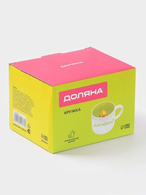 Кружка Доляна «Утёнок», 360 мл, керамика, с фигуркой, белая, зелёная