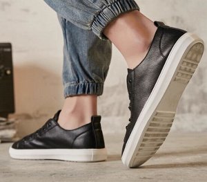 Кеды мужские летние из натур. кожи повседневные на шнурках, черный