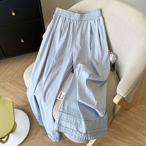 Свободные прямые штаны с кружевными рюшами, белые