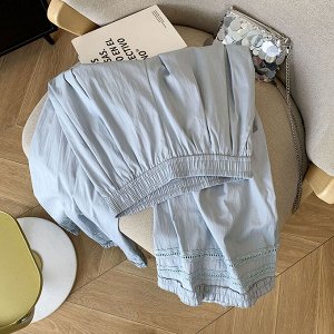 Свободные прямые штаны с кружевными рюшами, белые