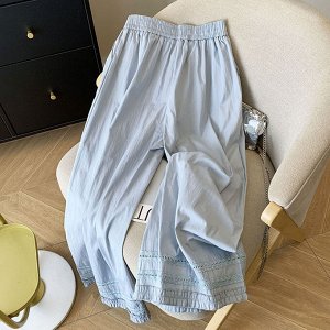 Свободные прямые штаны с кружевными рюшами, белые