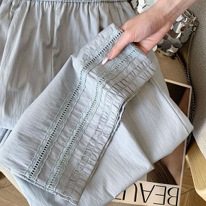 Свободные прямые штаны с кружевными рюшами, белые
