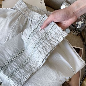 Свободные прямые штаны с кружевными рюшами, серый
