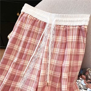 Широкие клетчатые брюки, красный