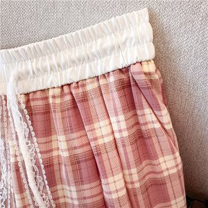 Широкие клетчатые брюки, красный