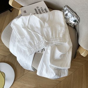 Широкие кружевные брюки с высокой талией, белый