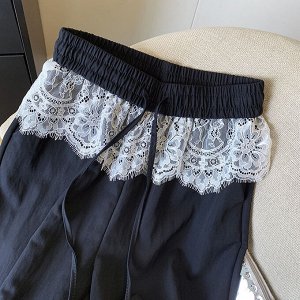 Широкие кружевные брюки с высокой талией, черные