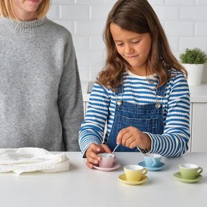 DUKTIG, игровой набор из 8 чашек и блюдец, разноцветный, .