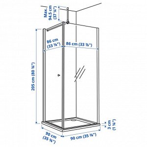 OPPEJEN / FOTINGEN, угловой душ с поддоном, 90x90x205 см