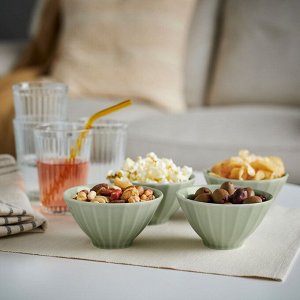 STRIMMIG, Миска, керамика бледно-серо-зеленый, 11 см/ 4 шт