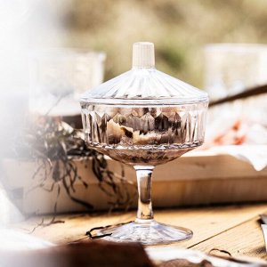 САЛЛЬСКАПЛИГ, чаша с крышкой, прозрачное стекло с рисунком, 10 см