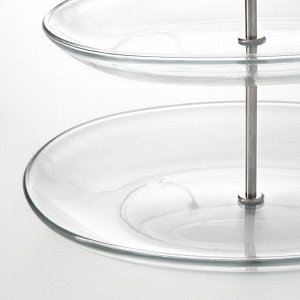 KVITTERA, Сервировочная подставка, трехъярусная, прозрачное стекло/нержавеющая сталь