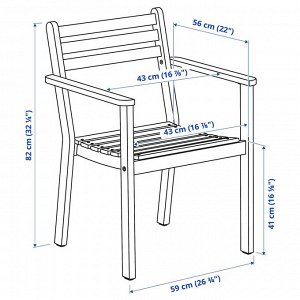 АСКХОЛЬМЕН, стол + 4 стула с подлокотниками, открытый, акация, 143x75 см