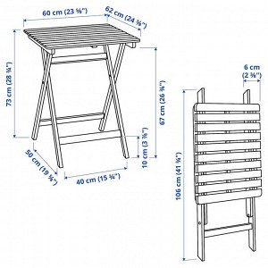 АСКХОЛМЕН, стол, открытый, складной, акация, 60x62 см