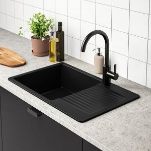 KILSVIKEN, встроенная раковина, 1 чаша с дренажной доской, черный / кварцевый композит, 72x46 см