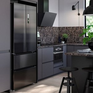 VINTERKALL, холодильник с французской дверцей/морозильной камерой, IKEA 700 отдельно стоящий/ черная нержавеющая сталь, 335/175 л