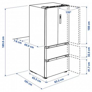 VINTERKALL, холодильник с французской дверцей/морозильной камерой, IKEA 700 отдельно стоящий/ черная нержавеющая сталь, 335/175 л