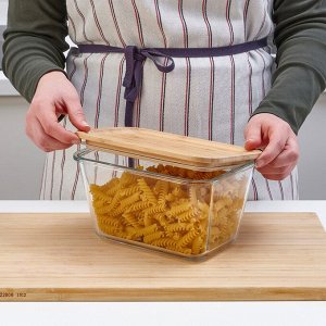 IKEA 365+, контейнер для пищевых продуктов с крышкой, прямоугольное стекло / бамбук, 1,8 л