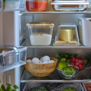 IKEA 365+, контейнер для пищевых продуктов с крышкой, прямоугольное стекло / бамбук, 1,8 л