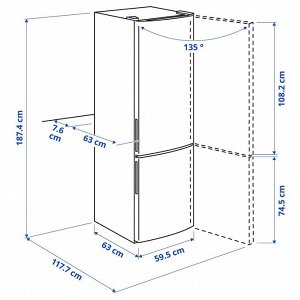 МЕДГОН, холодильник с морозильной камерой, IKEA 500 отдельно стоящий/нержавеющая сталь, 219/83 л