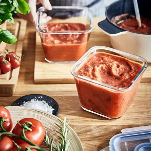 IKEA 365+, контейнер для пищевых продуктов с крышкой, квадратное стекло / бамбук, 1,2 л