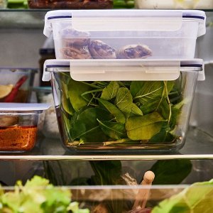 IKEA 365+, контейнер для пищевых продуктов с крышкой, прямоугольное стекло / силикон, 1,8 л