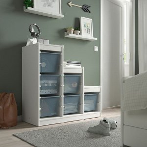 TROFAST, комбинация для хранения с коробками, белый / серо-синий, 99x44x95 см