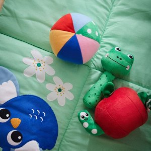 Песочница, музыкальная игрушка, яблоко и червячок красно-зеленый