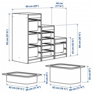 TROFAST, комбинация для хранения с коробками, белый /white, 99x44x95 см