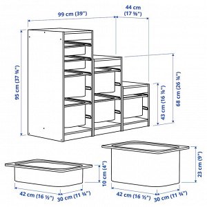 TROFAST, комбинация для хранения с коробками, белый / разноцветный, 99x44x95 см