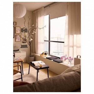 BYMOTT, шторы, 1 пара, в бело-бежевую полоску, 120x250 см