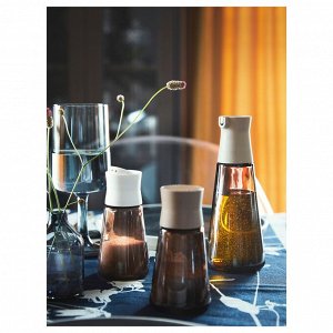 HALVTOM, Солонка и перечница, стекло/коричневый, 12 см, 2 шт
