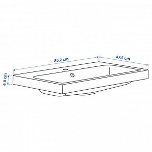 BACKSJ?N, умывальник с водоотводом, белый, 80x48 см