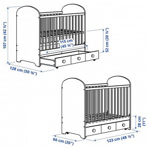 GONATT, детская кроватка с выдвижным ящиком, белая, 60x120 см