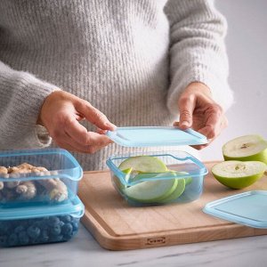 PRUTA, Контейнер для пищевых продуктов с крышкой, синий, 0,6 л/ 3 шт