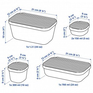HAVSTOBIS, контейнер для пищевых продуктов с крышкой, набор из 5 штук, прозрачный / разноцветный,