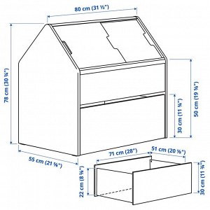 VITBJ?RN, шкаф для хранения с выдвижным ящиком, белый / красный, 80x55x78 см