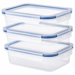 IKEA 365+, Контейнер для пищевых продуктов с крышкой, прямоугольный/пластиковый, 1,0 л, 3 шт