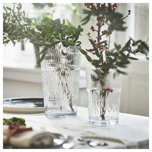 SMLLSPIREA, ваза, прозрачное стекло с рисунком, 22 см,