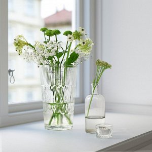 SMLLSPIREA, ваза, прозрачное стекло с рисунком, 22 см,