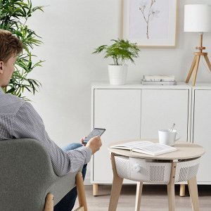 СТАРКВИНД, стол с воздухоочистителем, шпон из мореного дуба/белый smart