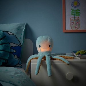 BLVINGAD, мягкая игрушка со светодиодным ночником, бирюзовый осьминог / на батарейках