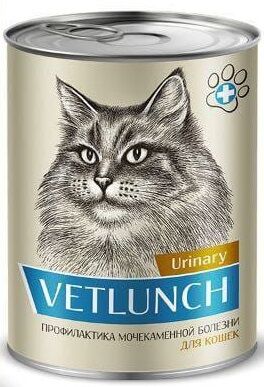 Консервы для кошек 340 г. "Vetlunch" профилактика мочекаменной болезни