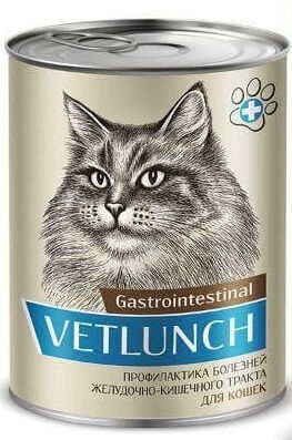 Консервы для кошек 340 г. "Vetlunch" профилактика болезней ЖКТ